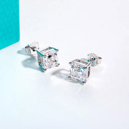 Classic Asscher Moissanite Stud Earrings 1cttw-6cttw D Color VVS1 925 Sterling Silver Women's Jewelry