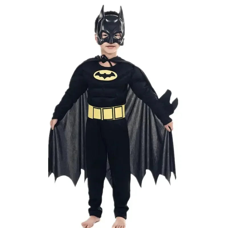 Kids Boys Muscle Costume with Mask Cloak Movie Character Superhero Cosplay Halloween Kids Bat Cosplay Jumpsuit Hero Costume Suit