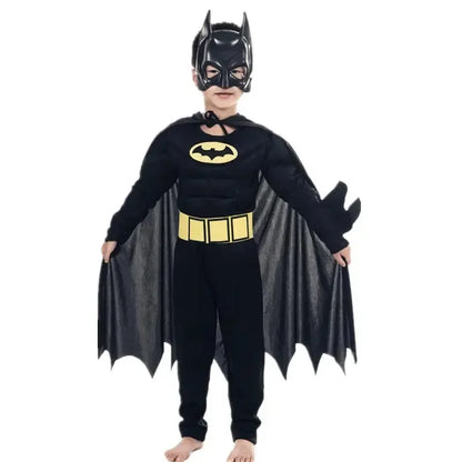 Kids Boys Muscle Costume with Mask Cloak Movie Character Superhero Cosplay Halloween Kids Bat Cosplay Jumpsuit Hero Costume Suit