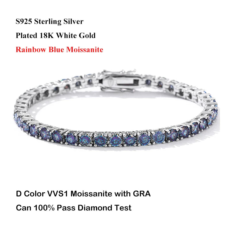 Luxury Real 3/4/5/6.5MM Full Champagne Blue Green Moissanite Tennis Bracelet for Men Women S925 All Red Diamond Bracelets