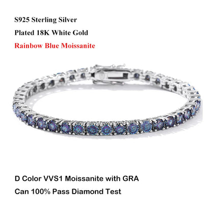 Luxury Real 3/4/5/6.5MM Full Champagne Blue Green Moissanite Tennis Bracelet for Men Women S925 All Red Diamond Bracelets