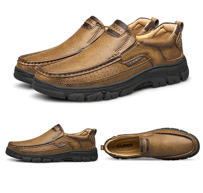 Men's Casual Loafers Handmade Breathable Leather Shoes with Thick Rubber Sole Comfortable Footwear Classic Hand Sewn Seams