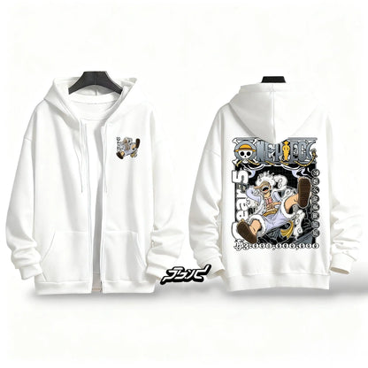 One Piece Gear 5 Luffy Anime Hooded Sweatshirt Men Women Zip Up Jacket Streetwear Casual Pullover Autumn Cartoon Graphic Hoodie