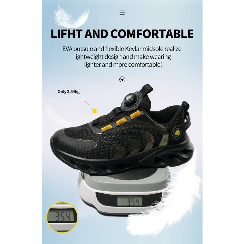 Button Labor Protection Shoes Lightweight Steel Toe Cap Anti Smashing and Anti Puncture Safety Shoes