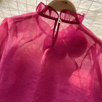 Ruffle Chiffon Blouse Summer Women Lantern Sleeve Fashion Slim Loose Vacation Ladies Y2K Casual Chic Tops