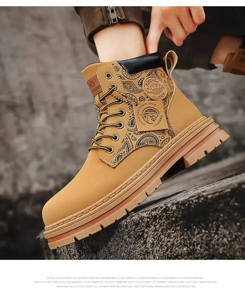 Four Seasons Men's Professional Motorcycle Riding Boots Large Size High Top Casual Leather Boots Fashion British Anti-skid Boots
