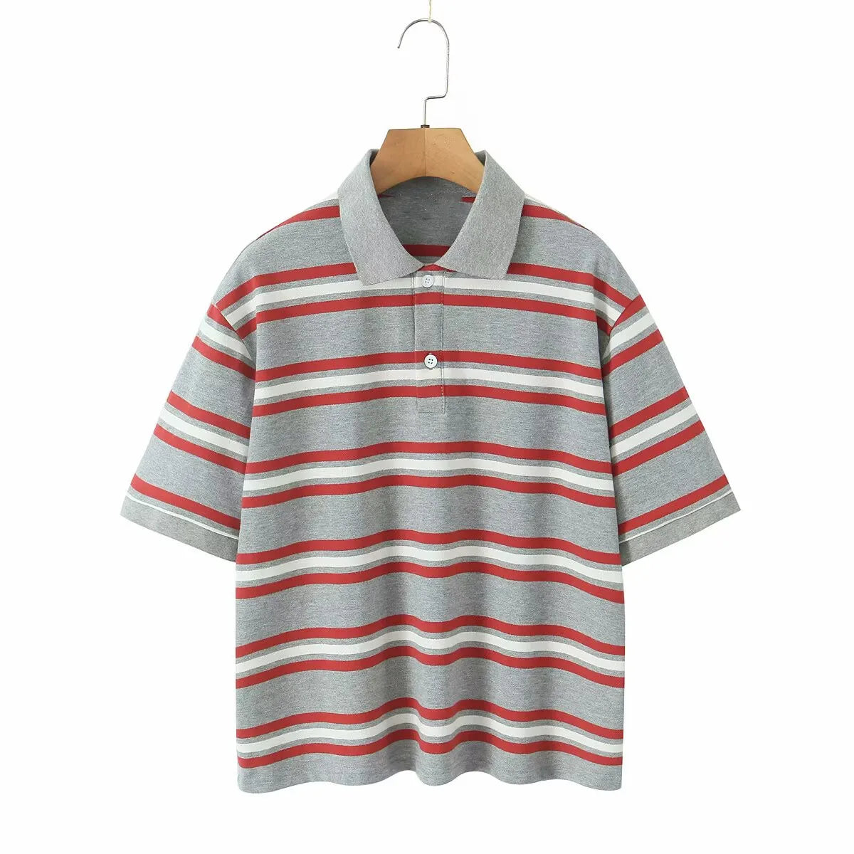 2025 Summer Ladies Polo Shirts Woman Long Sleeve Crop Top Striped Vintage Clothes Polo Shirts Mujer Streetwear Casual Tops Brown
