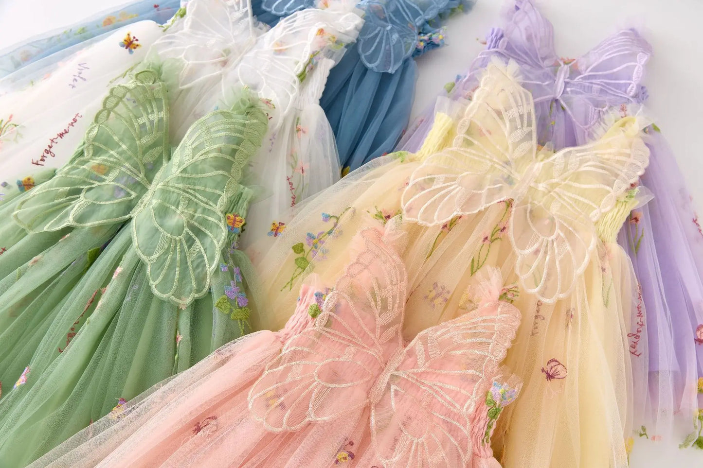 Girls Princess Dress with 3D Wings - Sparkle Tulle Sleeveless Gown, Fairy Puffy Party Dress for Birthday & Holiday