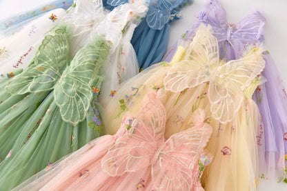 Girls Princess Dress with 3D Wings - Sparkle Tulle Sleeveless Gown, Fairy Puffy Party Dress for Birthday & Holiday