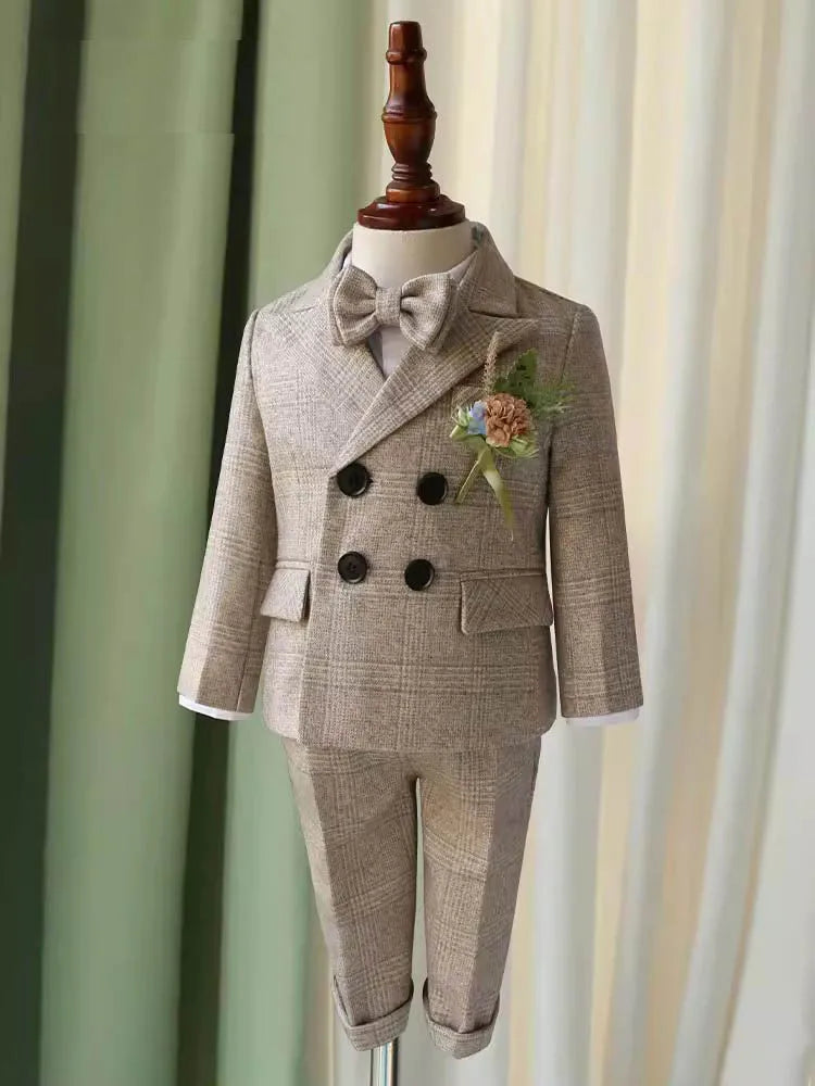 Children Luxurious Photograph Suit Boys Jacket Vest Pants Bowtie 4PCS Wedding Suit Kids Ceremony Party Tuxedo Dress Baby Costume