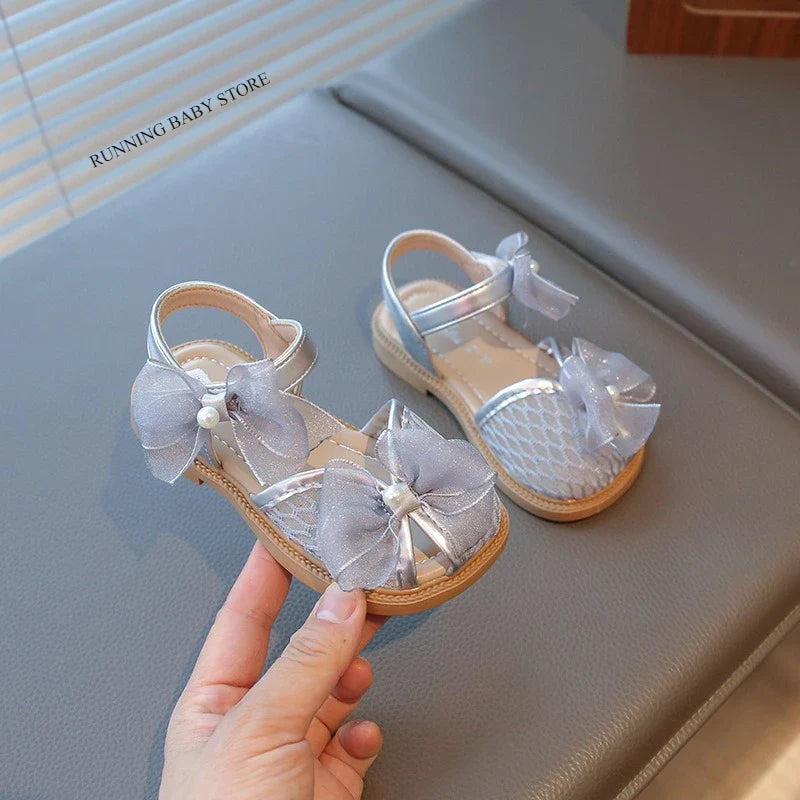 2025 Mesh Peep-toe Princess Shoes Girls Sandals with Tulle Butterfly-knot Summer Evening Wedding Party Bridesmaid Sandals I05292