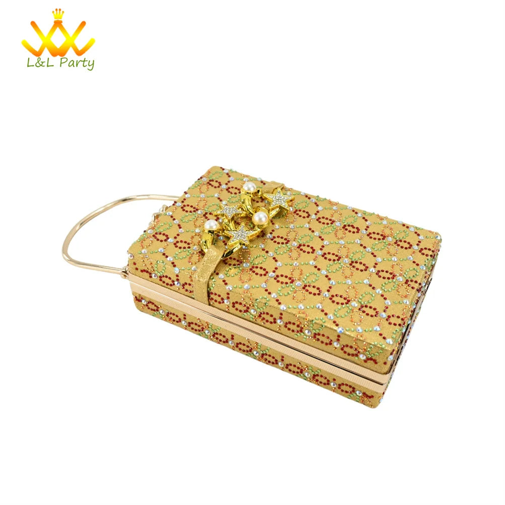 Low Heels Comfortable Sweet Style Italian Design Shoes Matching Bag Set in Orange Color High Quality with Crystal for Dress