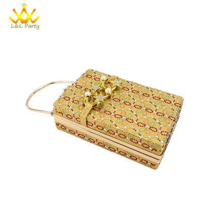 Low Heels Comfortable Sweet Style Italian Design Shoes Matching Bag Set in Orange Color High Quality with Crystal for Dress