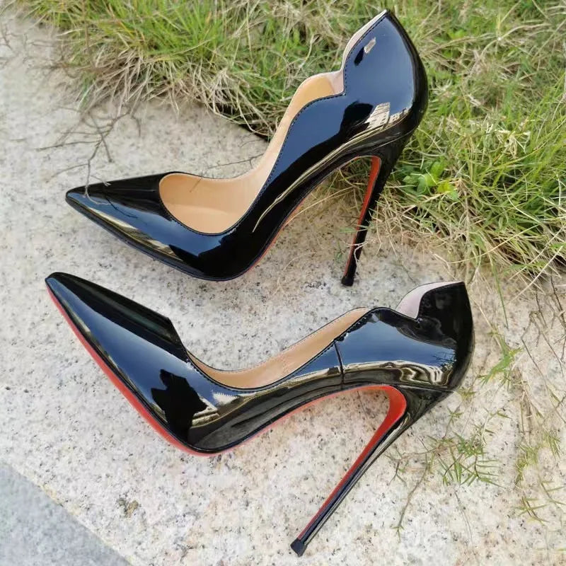 Curved edge shallow mouth gradient red12cm high heels for women,ultra-fine heels,temperament plus size professional single shoes