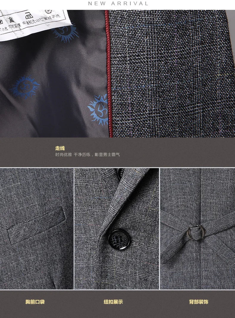 S-6XL (Jacket + Vest + Pants) Retro Gentleman Classic Fashion Plaid Mens Formal Business Slim Suit 3Pces Set Groom Wedding Dress