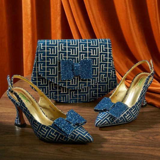 Italian Design Shoes and Bag Set Office Ladies Style Diamond Decoration Classic Women High Heel Shoes and Bag