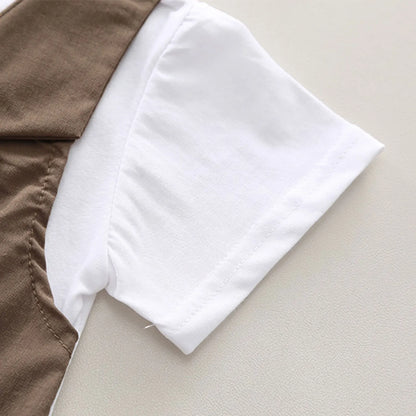 2Pcs Baby Boys Party Gentleman Outfit Short Sleeve Bowknot 2 in 1 T-shirt with Fake Waistcoat And Shorts Set Kids Summer Clothes