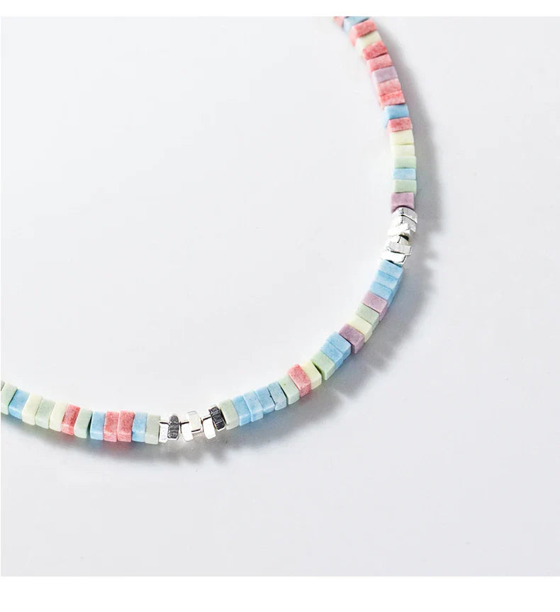 925 Sterling Silver Punk Colorful Square Chain Bracelet Rainbow Color Chain Link Platinum Plated For Women Fine Jewelry