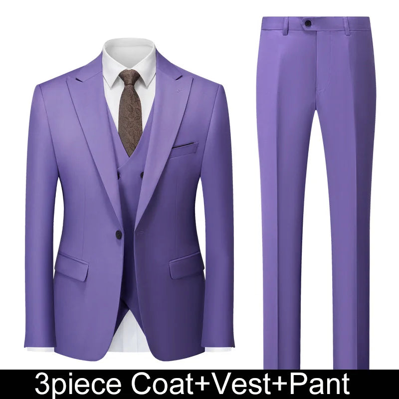Men Suits Turn Down Collar Blazer Male Double-breasted Vest Straight-leg Pant Man Solid Business Wedding 3-piece Set