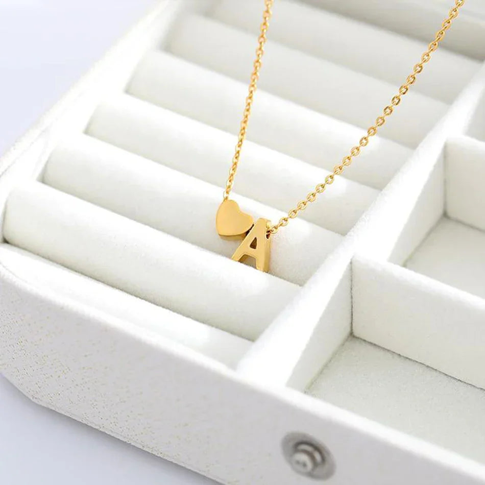 6MM Heart Dainty Initial DIY Necklace Gold Color Letter Choker Necklace For Women Pendant Jewelry Gift