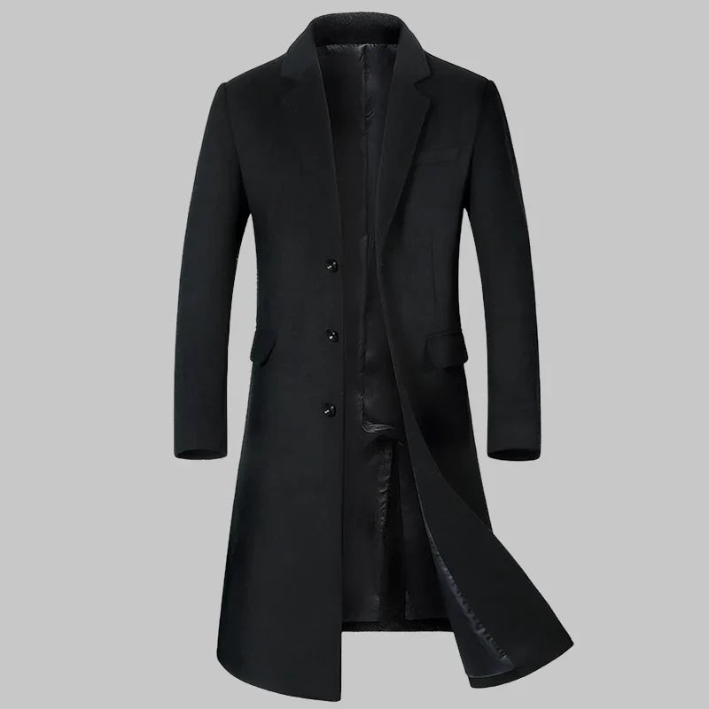 Sobretudo Masculino de Lã de Alta Qualidade Outono Inverno Casaco Trench Longo da Moda Algodão Grosso Acima do Joelho M-4XL
