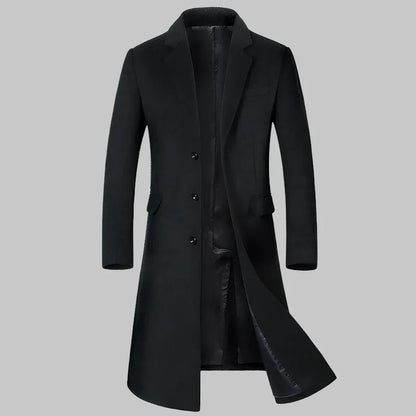 Sobretudo Masculino de Lã de Alta Qualidade Outono Inverno Casaco Trench Longo da Moda Algodão Grosso Acima do Joelho M-4XL