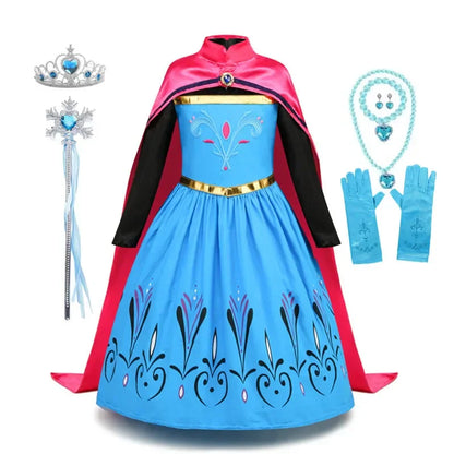 Frozen Elsa Princess For Girls Cosplay Costume Kids Mesh Snow Queen Carnival Birthday Party Dress Up Clothes 2-10Yrs Gown