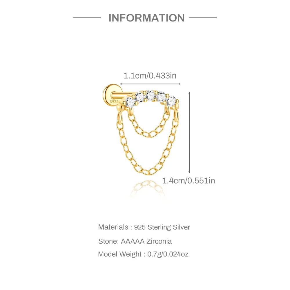 1PC 925 Sterling Silver Horse Eye Chain Tassel Zircon Drop Earrings For Women Ins Minimalism Geometric Earrings Gift
