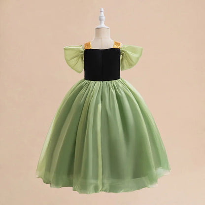 Girl Green Anna Princess Gown Kids Flower Embroidery Party Dress Girls Summer Daily Holiday Clothes Children Fashion Costumes