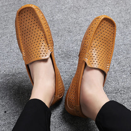 Summer Luxury Brand Men Casual Shoes Soft Genuine Leather Mens Loafers Moccasins Italian Designer Breathable Slip on Boat Shoes