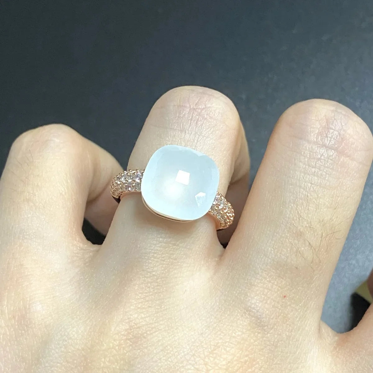 Original Design Pink Crystal Zircon Ring Candy Style Flat Ring for Women Wedding Party Fashion Jewelry Gift