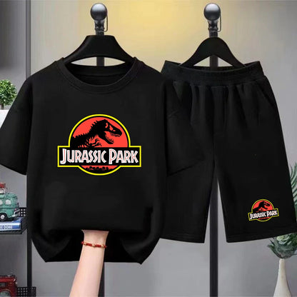 Children T-shirt+Shorts 2P Summer Clothing dinosaur Print Boy Girl Toddler 3-12Yrs Sports Short-Sleeved Casual Fashion Set