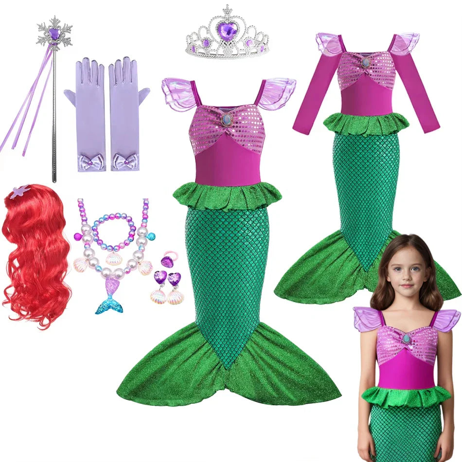 Ariel Girls Dress Short Sleeve Tulle Cosplay Princess Costume Carnival Party Girl Princess Dress Party Dresses For Girls