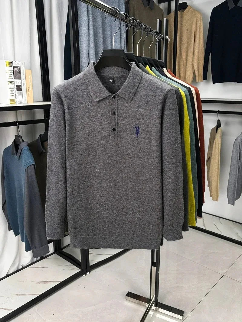 High quality luxury knitted long sleeve T-shirt men's autumn new designer brand Pony embroidery fashion Paul classic polo shirt