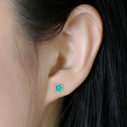 925 Sterling Silver Romantic White Enamel Flower Screw Bead Stud Earrings for Women Fashion Simple Piercing Jewelry Gift
