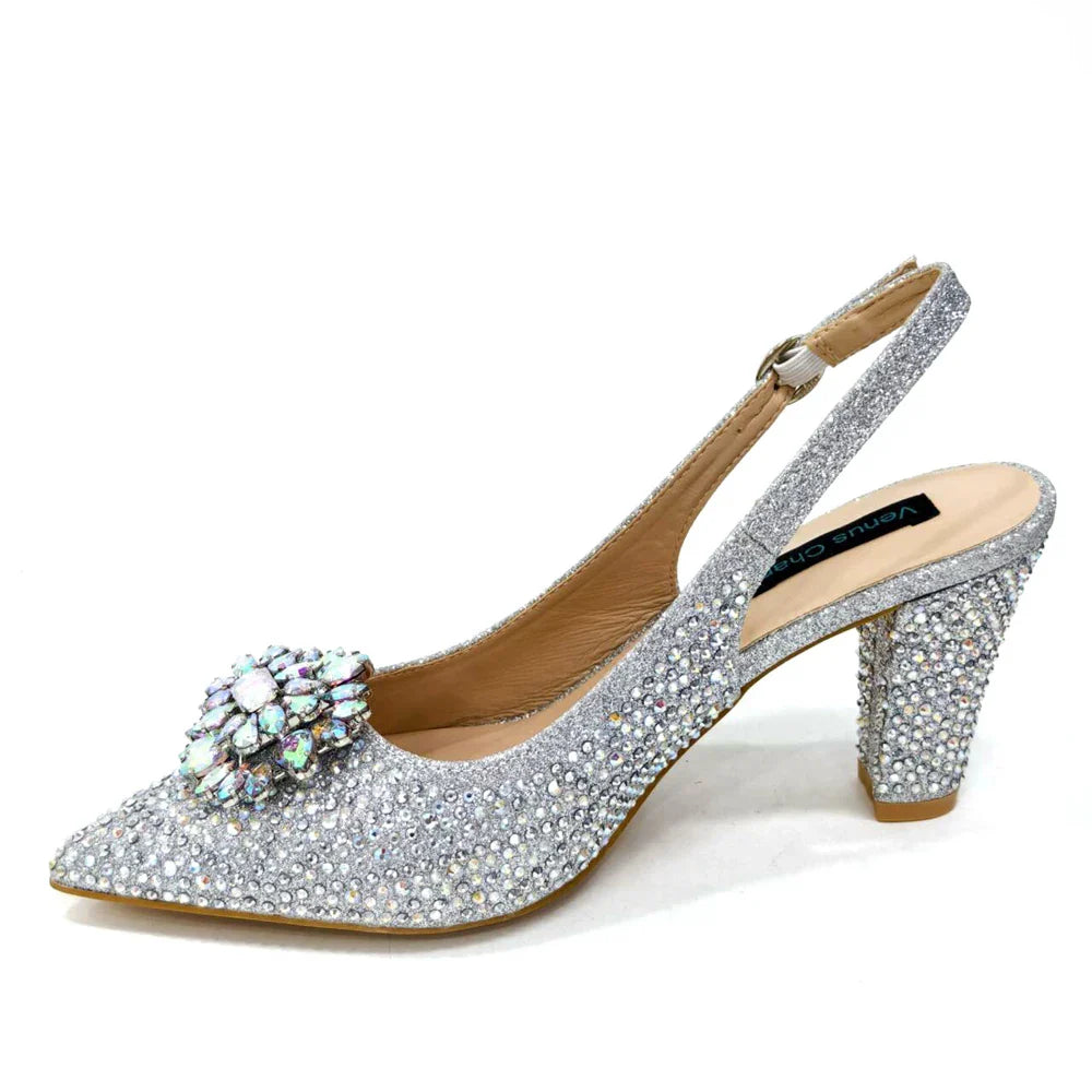 INS Style Green Party Shoe and Bag Set in Women Pointed-Toe Rhinestone High Heels Elegant African Ladies Shoes