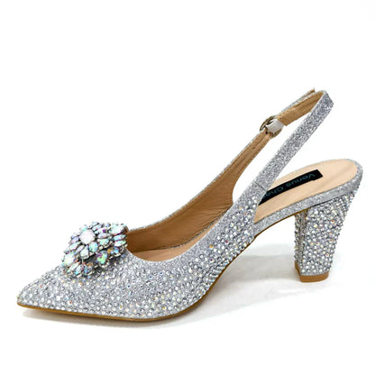 INS Style Green Party Shoe and Bag Set in Women Pointed-Toe Rhinestone High Heels Elegant African Ladies Shoes
