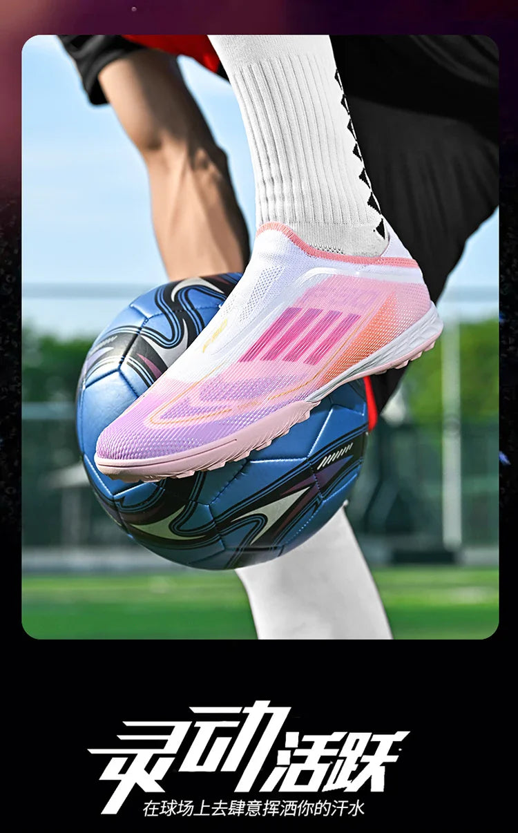 Without-Lace Mens Soccer Shoes f50 SLIP-ON Non-Slip Turf Soccer Cleats TF BOYS FG Training Football Boots Chuteira Campo 35-45