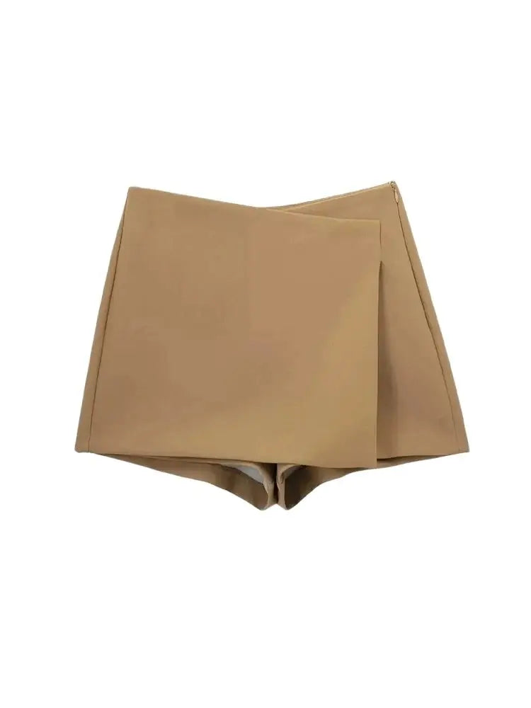 Women Fashion Pareo Style Asymmetric Shorts Skirts Vintage High Waist Side Zipper Female Skort Mujer