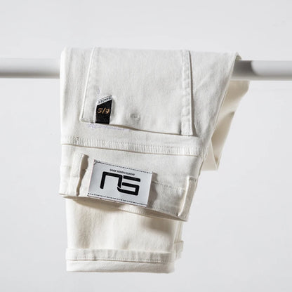 2025 Men White Jeans Fashion Casual Classic Style Regular Straight  Fit Soft Trousers Male  Advanced Stretch Pants