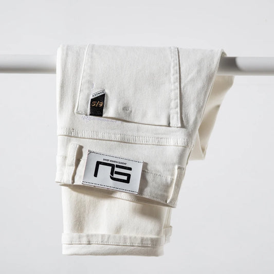 2025 Men White Jeans Fashion Casual Classic Style Regular Straight  Fit Soft Trousers Male  Advanced Stretch Pants