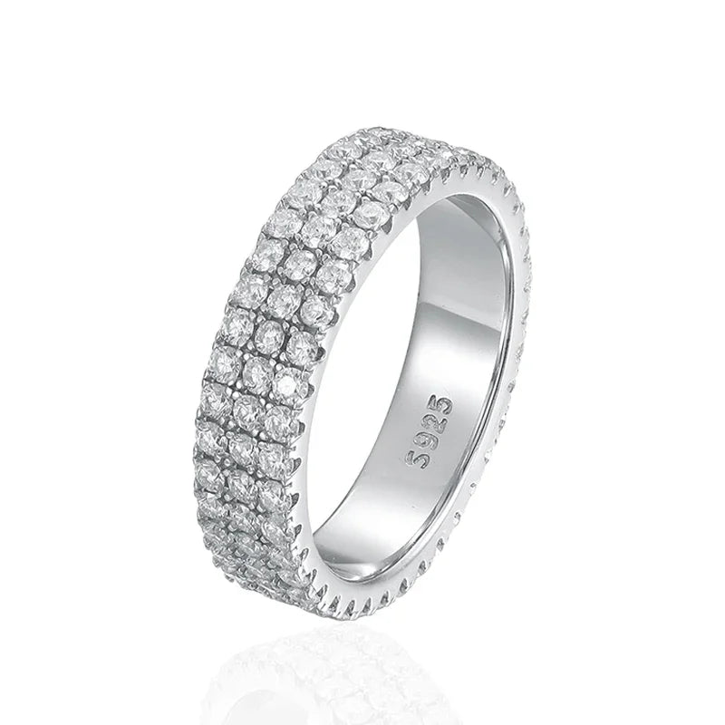Full Moissanite Ring Sterling Silver 925 with Gold Plated Wedding Engagement Eternity Band Patry Luxury Jewelry for Women