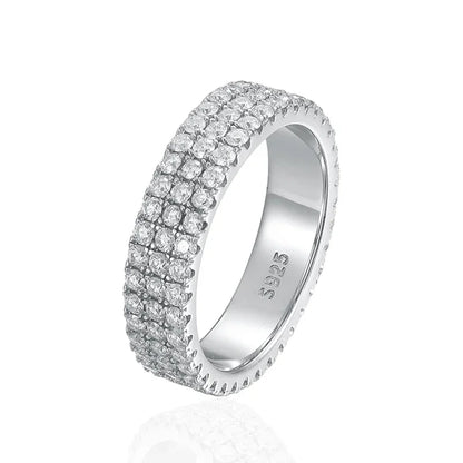 Full Moissanite Ring Sterling Silver 925 with Gold Plated Wedding Engagement Eternity Band Patry Luxury Jewelry for Women
