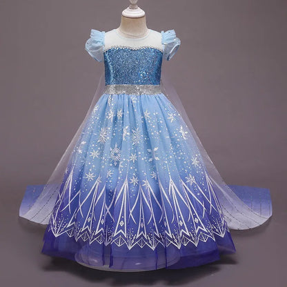 Fantasia Infantil Cosplay Elsa com LED Meninas Aniversário Festa Role Playing Vestido de Princesa com Capa Fantasia de Carnaval Halloween