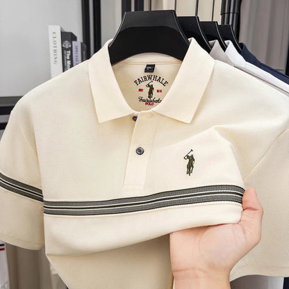 Designer brand silk cotton short sleeve polo shirt summer Paul Pony embroidered striped design T-shirt business casual men's top