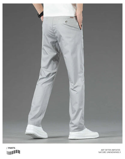 Spring Summer New Men's Casual Pants Thin Mulberry Silk Soft Business Casual Trousers Slim Straight Elastic Suit Pants Male