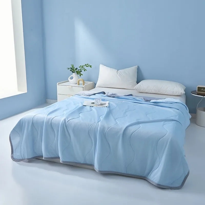 2025 new solid color simple wave grid ice cream cool silk summer blanket machine washable single air conditioner quilt