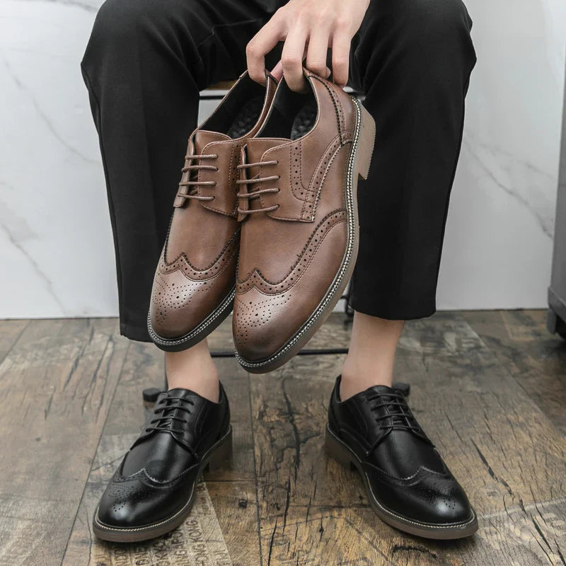 Men Lace Up Derby Shoes PU Solid Color Round Toe Business Casual Fashion Formal Shoes