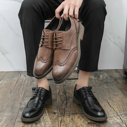 Men Lace Up Derby Shoes PU Solid Color Round Toe Business Casual Fashion Formal Shoes