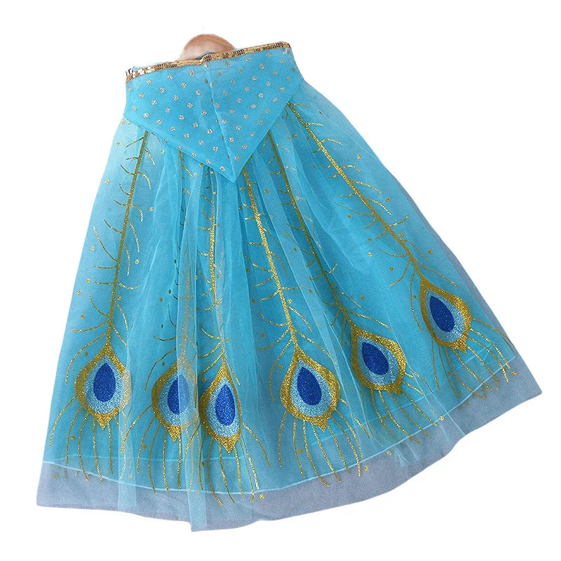 Aladdin Princess Girl Dress Jasmine Two-piece Set Kids Film Role Play Costume Halloween Party Clothes Children Birthday Gift